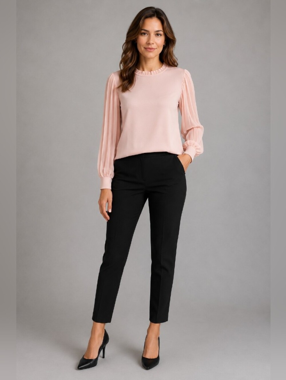Adriana Papell Peach Coral Vintage Pleated Sleeves Blouse- Size: XL (1XL)